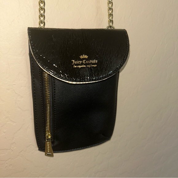 Juicy Couture Handbags - Juicy Couture Black and Gold Crossbody Cellie Bag long strap with chain detail